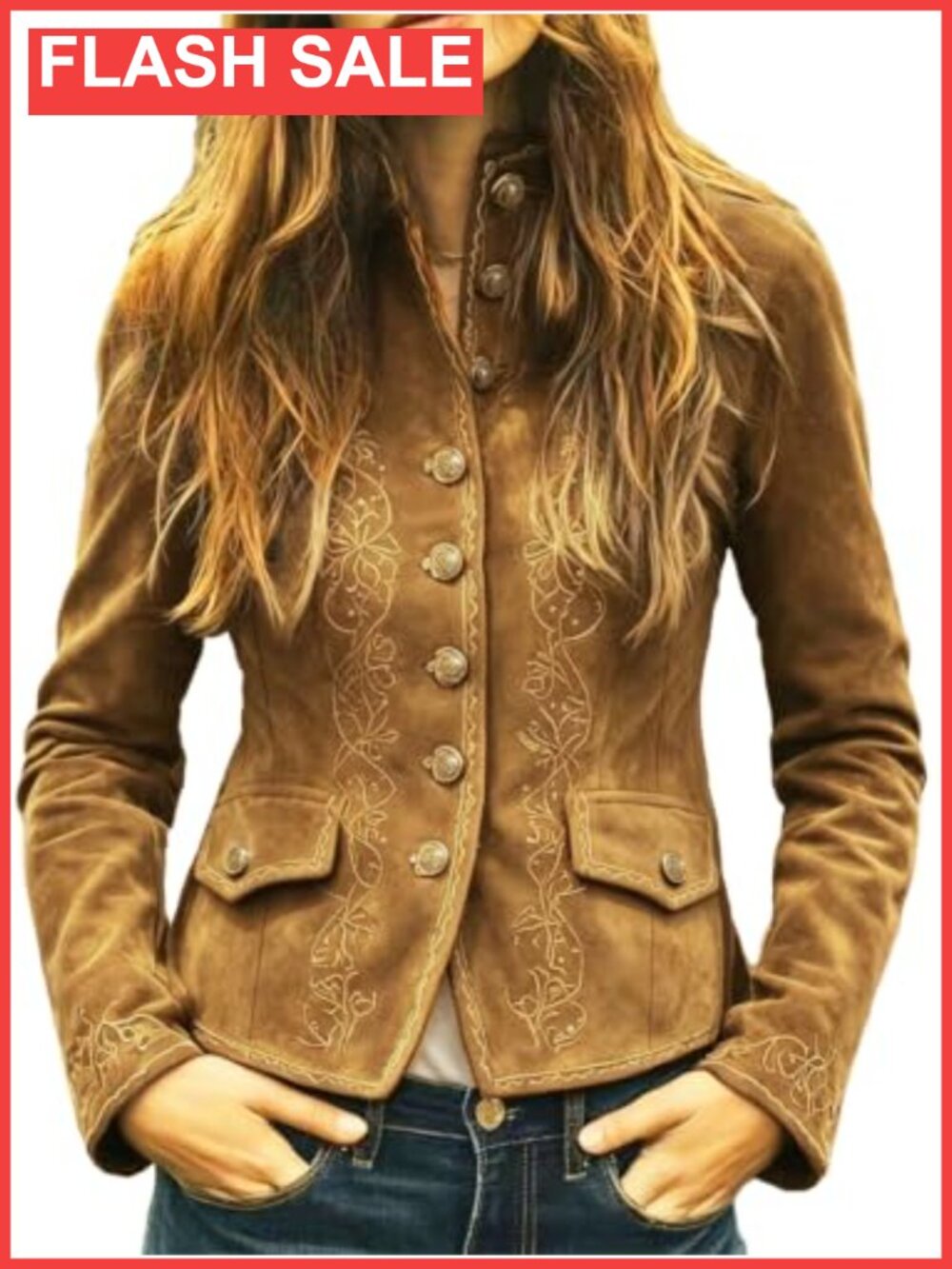 Faux Suede Jacket Women Long Sleeve Button Down Western Bomber Trendy